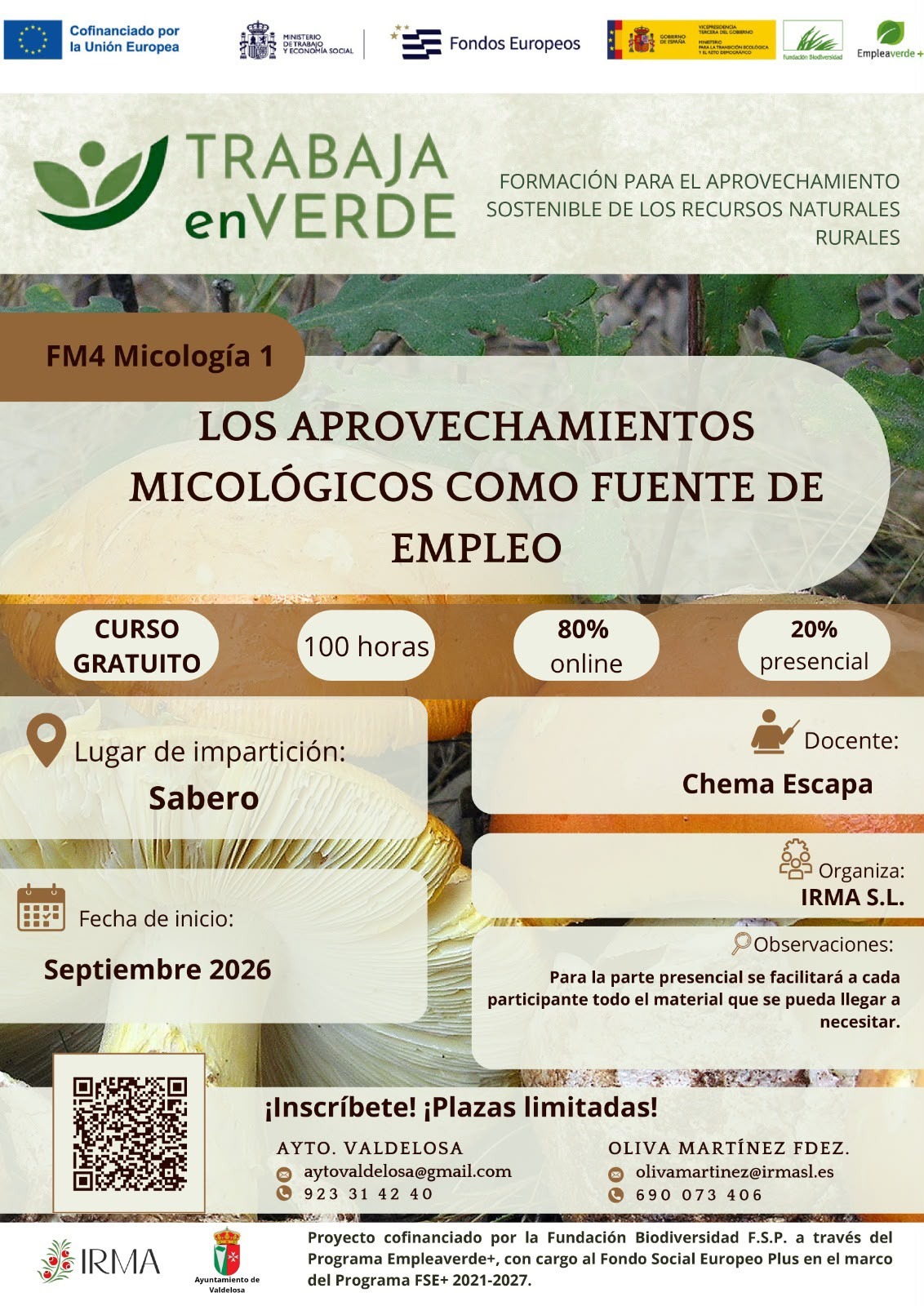 Cartel del curso «Los aprovechamientos micológicos como fuente de empleo» (TRABAJAenVERDE, Sabero)